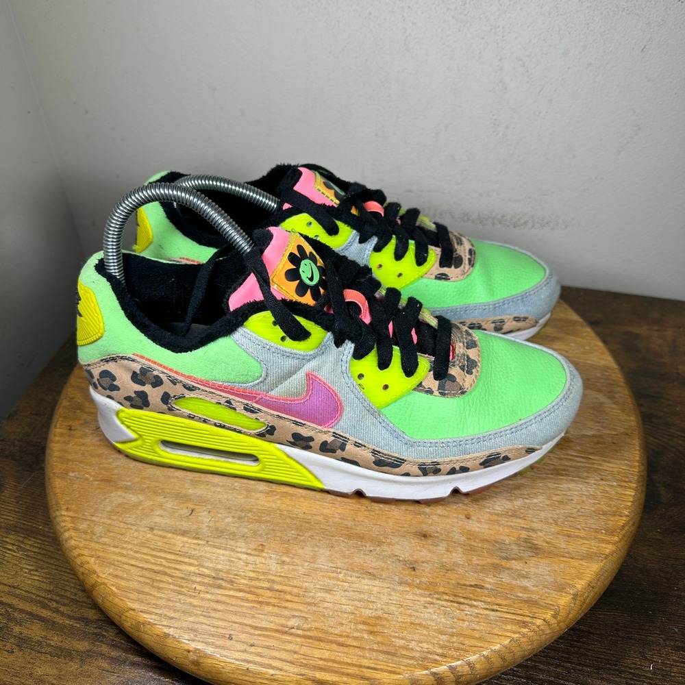 Nike Air Max 90 LX Illusion Green Leopard Print CW3499-300 Womens 9.5 Shoes